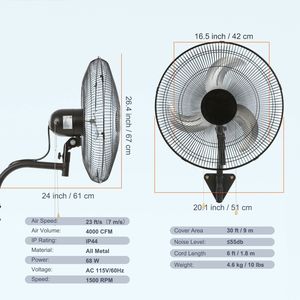 Ventilatore Industriale da Parete ad Alta Velocità da 18 Pollici, 3 Velocità, 4000 CFM, Oscillante, in Metallo, per Uso Commerciale e Residenziale, Spina AU - Product Image 5