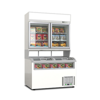 Congélateur combiné 3 portes à double niveau, corps blanc/gris personnalisable pour la présentation de snacks surgelés en snack-bar