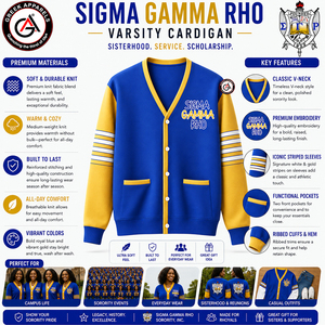 เสื้อคาร์ดิแกนถักอะคริลิกปักลาย Sigma Gamma Rho Sorority สำหรับผู้หญิง |   ดีไซน์วินเทจแบบเรียบง่ายตามสั่ง - Product Image 5
