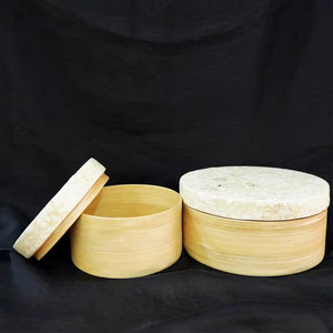 Set of 2 round natural bamboo food <b>storage</b> <b>containers</b>, <b>kitchen</b> <b>storage</b>, lightweight and durable. - Product Image 3