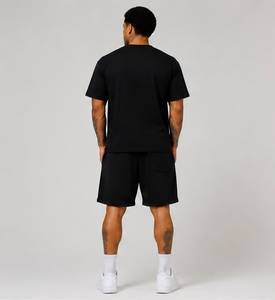 Shorts Bermuda pour homme noirs imprimés avec logo blanc et bandes latérales, décontractés, taille élastique, taille mi-haute, en coton respirant brodé - Product Image 2