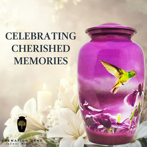 Urne funéraire artistique en métal Colibri violet pour cendres humaines adultes |   Urne commémorative écologique et durable de 220 pouces cubes - Product Image 6