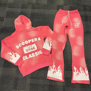 Custom Logo Y2K Sweatsuit Cropped Zipup Heavyweight Hoodie Sweatpants Set SunFaded Distressed Cotton <b>Tracksuit</b> Embroidery Mens - Product Image 6