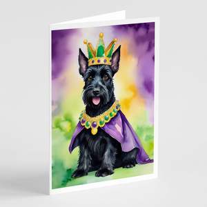 Paquete de tarjetas de felicitación Scottish Terrier King of Mardi Gras 8 tarjetas de notas en blanco A7 tamaño 5x7 con sobres diseño caprichoso - Product Image 1