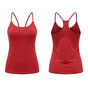 Women's Red Criss-<b>Cross</b> Back Tank <b>Top</b> Solid Color Breathable Sporty Knitted Spandex Polyester Regular Length - Product Image 1