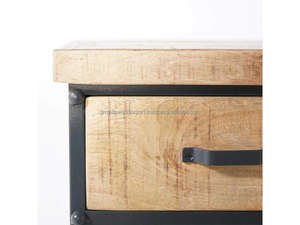 Mesa de Noche Industrial de Madera Maciza de Mango con Puerta de Malla Metálica, Mesita de Noche Moderna con 2 Cajones de Almacenamiento para Dormitorio 2026 - Product Image 3