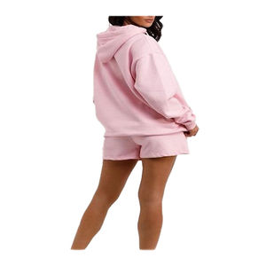 Ensemble de survêtement femme 2 pièces avec fermeture éclair, effet vieilli et délavé à l'acide, comprenant un sweat à capuche court et un short, style jupe et pantalon de jogging - Product Image 5