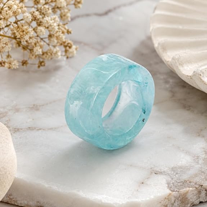FAIZA CRAFT Handmade Polished Resin Ring Smooth Light Blue Wide Band Statement Fashion <b>Jewelry</b> Unisex <b>Angel</b> Theme - Product Image 6