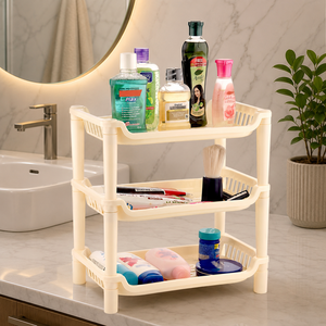 Three-Layer Durable <b>Plastic</b> Storage <b>Rack</b> Organizer Stackable Modern Multifunction Minimalist Design for Kitchen Sundries Holding - Product Image 1