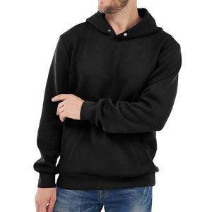 Sudadera con Capucha Negra para Hombre, Sudadera Lisa con Capucha, Informal, de Manga Larga, con Bolsillo Tipo Canguro, Mezcla de Algodón, Estilo Urbano - Product Image 1