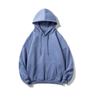 Sweat-shirt à capuche unisexe surdimensionné avec fermeture éclair, bleu uni, 100% coton, molleton français respirant, doublure polaire décontractée, poche intégrée, 280g - Product Image 5