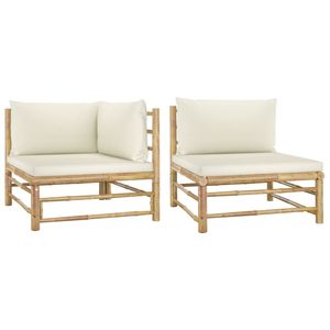 Conjunto Modular de Muebles de Jardín de Bambú Blanco Crema, Tamaño Mediano, para Sofás de Exterior - Product Image 2