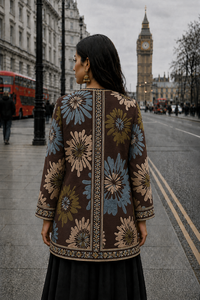Women's Winter <b>Jacket</b> with Hand Embroidered Suzani Design <b>White</b> Fabric Bridesmaid Gift or Women's Clothing OEM ODM Bulk Sale - Product Image 2