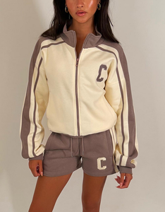 <b>Zip</b> <b>Up</b> Sweatshirt And Shorts Tracksuit Lounge Set Sporty Lightweight Polyester / Cotton Women's Sets Polyester/Cotton 280 GSM - Product Image 1