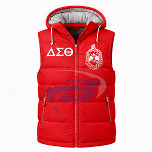 Chaleco Acolchado Delta Sigma Theta DST Sorority, Bordado Personalizado con Letras Griegas, Rojo, con Capucha, Tejido, Impermeable, Cortavientos, para Hombre - Product Image 1