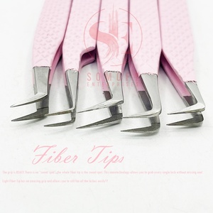 Pince à cils en acier inoxydable rose massif haute qualité Volume russe pointe en fibre de maquillage toutes formes marque privée - Product Image 5