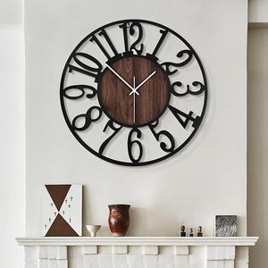 Grande Orologio da Parete in Legno Rustico Moderno, Silenzioso e a Batteria per Soggiorno, Camera da Letto o Cucina - Product Image 1