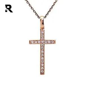 0.15ctw 14k Solid Rose Gold Diamond Christian Cross Pendant Charm for Boys
