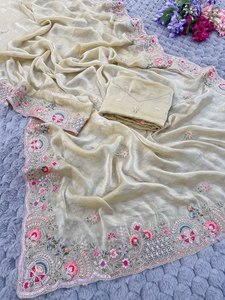 Nouveau Saree Reglance Rich Look Fendy en satin, avec bordure à sequins et broderie, magnifique Butta, infroissable et à séchage rapide, idéal pour mariage - Product Image 4