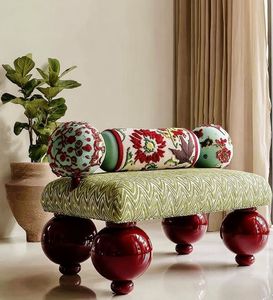 Custom Modern Wooden Ottoman <b>Stool</b> with Linen <b>Cushion</b> Multifunctional Footrest Bench for Home Hotel Furniture - Product Image 3