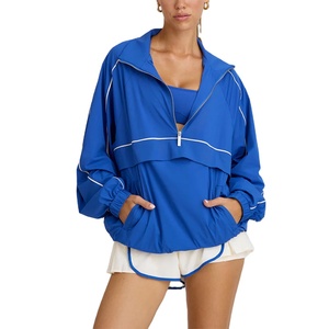 Ensemble de survêtement sportif asymétrique bleu pour femme avec fermeture éclair, manches longues, coupe ample, deux pièces, tenue athlétique printemps-été - Product Image 2