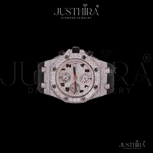 นาฬิกาข้อมือดีไซน์ทันสมัย ตัวเรือนเงินแท้ชุบสีดำ สายยาง สำหรับผู้ชาย เครื่องประดับแฟชั่น ประดับเพชรแบบฮิปฮอป - Product Image 2