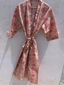 Bata de Baño Kimono de Algodón Floral para Mujer, Hecha a Mano con Estampado de Bloques, Estilo Boho, para Verano, Spa y Descanso, Regalo - Product Image 3