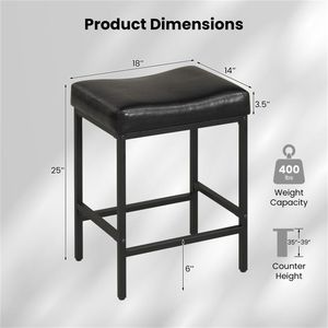 Ensemble de 2 tabourets de bar modernes noirs sans dossier avec siège ergonomique en forme de selle, coussin épais de 3,5 pouces, repose-pieds intégrés, structure en acier - Product Image 5