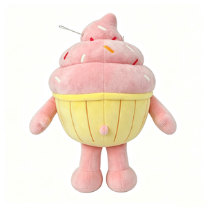 Peluche de cupcake rosa personalizado, cupcake de dibujos animados con brazos y piernas, peluche de cupcake con glaseado rosa, cupcake con envoltorio amarillo - Product Image 3