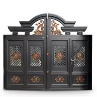 Porte de Villa Traditionnelle en Fer Forgé Or Rose avec Ornements Gravés, Double Battant, pour Entrée Principale de Chantier, Installation Facile