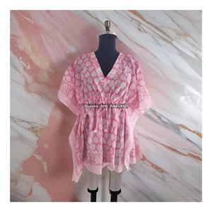 100% Cotton Women Sleepwear Hand Block Printed Kaftan Dress KFCS177 Light Weight Women Casual Occasion Wear Short Caftan Dresses - Product Image 4