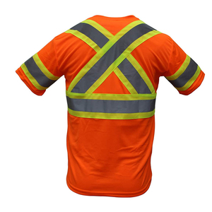 High Visibility <b>Orange</b> Black Reflective Safety T-Shirt Men Short Sleeve Workwear Style Quick Dry Summer Casual Shirt - Product Image 6