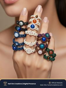 Lot de bagues en macramé faites à la main - Bijoux bohèmes de fiançailles en pierres précieuses naturelles certifiées IGI - Fournisseur en gros Inde |   Mangalmay - Product Image 5