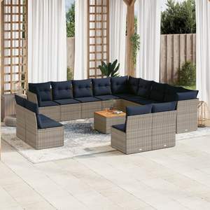 Ensemble de canapé de patio en rotin gris de 14 pièces avec coussins Mobilier d'extérieur durable - Product Image 1