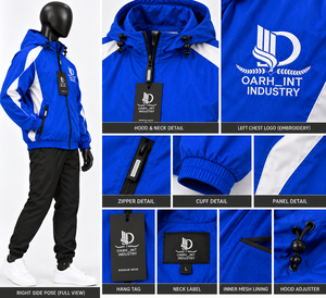 Veste coupe-vent à capuche bleue pour homme avec rayures blanches, fermeture éclair, style sportif, respirante, en polyester, pour l'hiver - Product Image 5