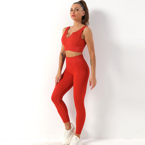 <b>Black</b> 2-Piece <b>Yoga</b> Set High Waist <b>Leggings</b> Scoop Neck Crop Top Racerback Seamless Four-Way Stretch Solid Color Workout Wear - Product Image 6