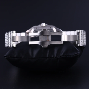 Nouvelle conception, montre mécanique de luxe faite à la main en acier inoxydable, boîtier carré, verre saphir, analogique, fermoir à bouton-poussoir, diamants baguette - Product Image 4