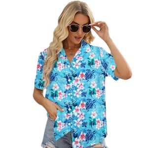 เสื้อเชิ้ตฮาวายสำหรับผู้หญิงลายดอกไม้ กระดุมหน้า ทรงหลวม สวมใส่สบาย สไตล์ Aloha สำหรับฤดูร้อน - Product Image 2