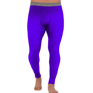 Men's Full Length <b>Compression</b> <b>Leggings</b> Solid Navy Blue Elastic Waist Spandex Cotton Stretchable Fabric - Product Image 2