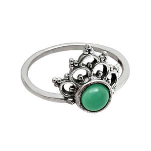 Natural Green Onyx Art Deco Band <b>Statement</b> Crown <b>Ring</b> Crafted From Solid 925 Sterling <b>Silver</b> Women Engagement <b>Ring</b> In Boho Style - Product Image 1