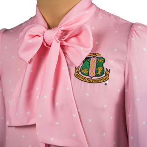 Blusa Elegante y Chic de Manga Larga con Lazo en el Cuello para Mujer, Color Rosa, Tejido Premium, Bordado, Estilo Casual - Product Image 5