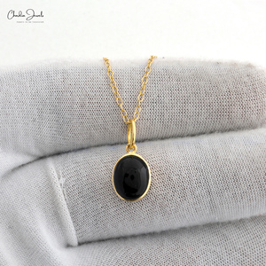 Pendentif solitaire en opale noire de qualité supérieure 8x6mm, fait main en argent 925 avec finition plaquée or jaune, fournisseur en gros de pendentifs - Product Image 4