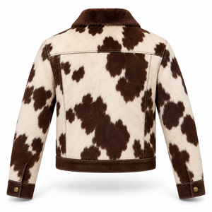 Custom Mens <b>Cream</b> Espresso <b>Hair</b> On Cowhide Western Jacket <b>Straight</b> Yoke Cowboy Ranch Coat OEM Wholesale Manufacturer Premium B2B - Product Image 2