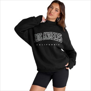 <span class=keywords><strong>Felpa</strong></span> Oversize con Collo Tondo e Fodera in Pile per Donna, <span class=keywords><strong>Nera</strong></span>, in Cotone Lavorato a Maglia, Maniche Lunghe, Spalle Scese, Stile <span class=keywords><strong>Los</strong></span> <span class=keywords><strong>Angeles</strong></span> California - Product Image 2