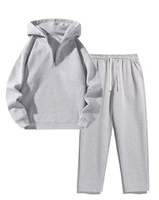 Men's Gray Hooded Sweatshirt Set Two-Piece Solid Color Casual Winter Wear Breathable Long Sleeve Customizable Colors 380g