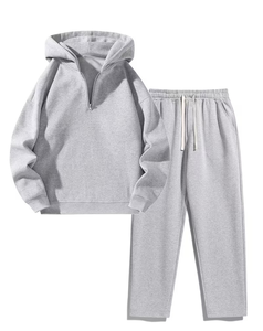Men's Gray Hooded Sweatshirt Set Two-Piece Solid Color Casual Winter Wear Breathable Long Sleeve Customizable Colors 380g - Product Image 1