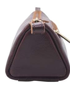 Pochette cosmétique en cuir véritable avec fermeture éclair, unisexe, minimaliste, pour usage quotidien, marron foncé - Product Image 2