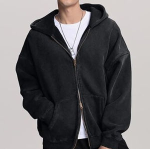 Sweats à capuche délavés vintage pour hommes, top des ventes, sweats à capuche zippés en coton épais délavés à l'acide pour hommes, surdimensionnés, amples - Product Image 6