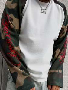 Men's Camouflage Waffle <b>Raglan</b> Long Sleeve <b>T</b>-<b>Shirt</b> O-Neck Knitted Quick Dry Anti-Wrinkle Streetwear Oversized 100% Cotton - Product Image 2