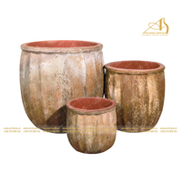 Pot Bunga Keramik Art-home Ceramics AN902H87 Clay Kaoli, Desain Modern Biru Putih, Lapisan Galvanis Tinggi, Vietnam, Mini SET